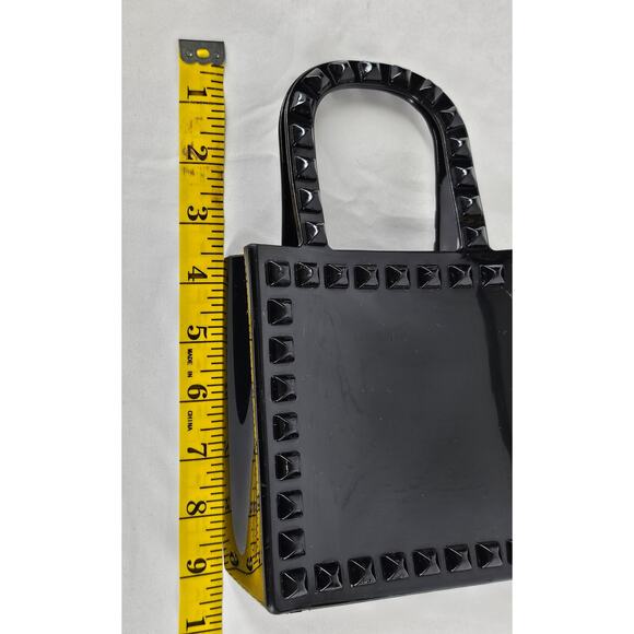 UNIQUE WOMEN'S BLACK JELLY STUDDED TOP HANDLE CROSSBODY MINI BAG PURSE – 5"x5" - Picture 12 of 13